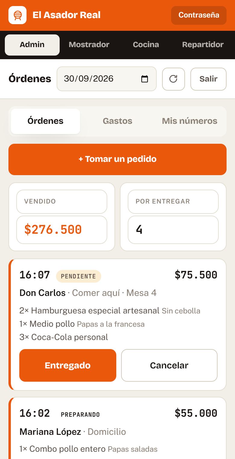 La pantalla de órdenes del dueño con lo vendido en el día